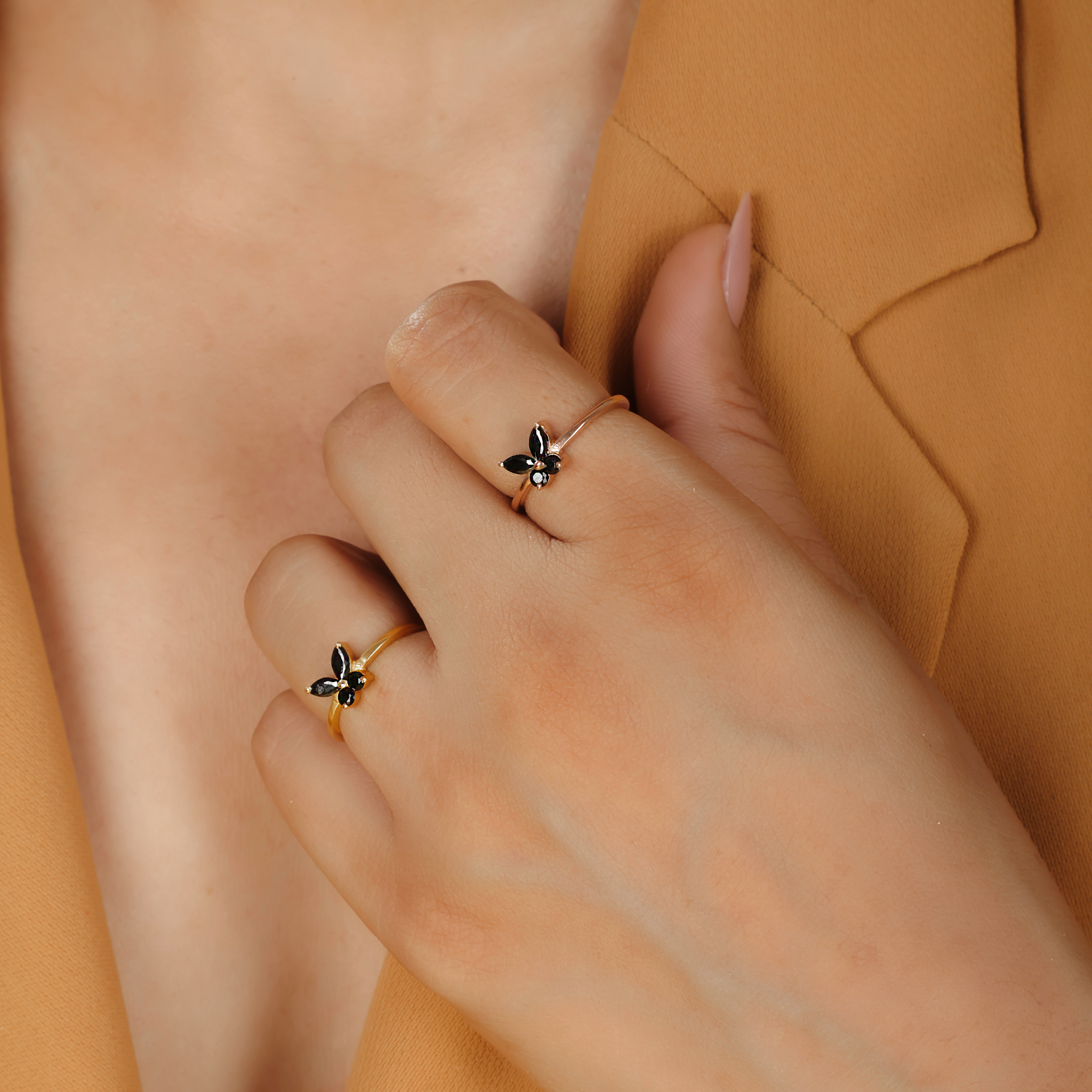 Black Butterfly Chunky Ring Yellow Gold Plated- Hallmarked 925 Sterling Silver Yellow Gold